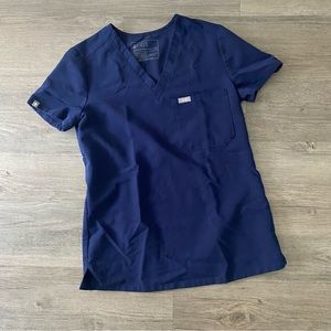 Figs Catarina One Pocket Scrub Top + High Waisted Yola Skinny Pant in Navy Blue